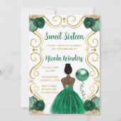 Sweet sixteenダークスキンプリンセスイン緑 招待状 (正面)