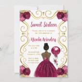 Sweet sixteenダークスキンプリンセスインBurgundy 招待状 (正面)