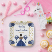 Sweet sixteenダークスキンプリンセスインNavy Blue ペーパープレート (パーティー)