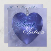Sweet sixteenダークブルーハート誕生日招待状 招待状 (正面/裏面)