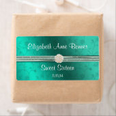 Sweet sixteenティール（緑がかった色）と真珠のウォーターボトルラベル ラベル (インサイチュ)