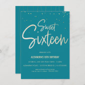 Sweet sixteenティール（緑がかった色）と金ゴールドパーティの招待状 招待状 (正面/裏面)