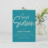 Sweet sixteenティール（緑がかった色）と金ゴールドパーティの招待状 招待状 (スタンド正面)