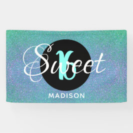 Sweet sixteenティール(緑がかった色)アクアグリッター パーソナライズされた 横断幕