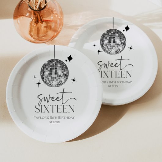 Sweet sixteenディスコボール16thバースデーパーティー ペーパープレート