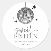 Sweet sixteenディスコボール16thバースデーパーティー ラウンドシール (正面)