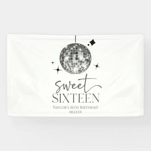 Sweet sixteenディスコボール16thバースデーパーティー 横断幕 (横)