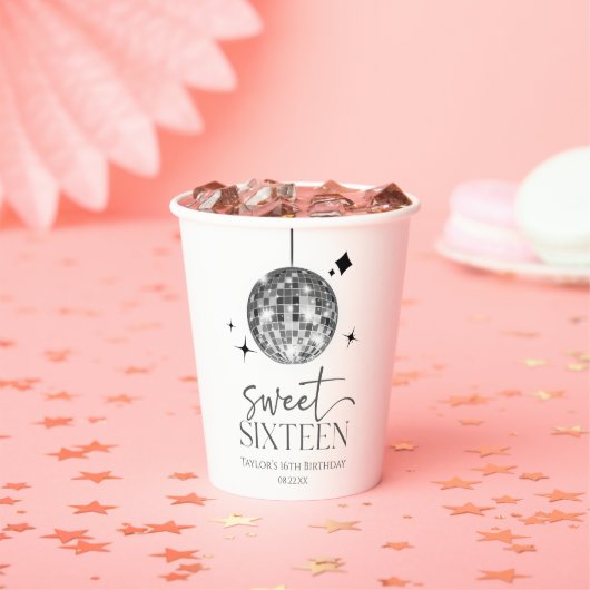 Sweet sixteenディスコボール16thバースデーパーティー 紙コップ (インサイチュ)
