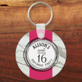 Sweet sixteenトレンディーピンク、黒、白の大理石 キーホルダー (正面)