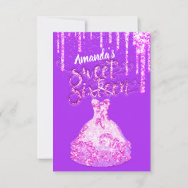 Sweet sixteenドレスグリッタードリップピンクドリップパープル 招待状