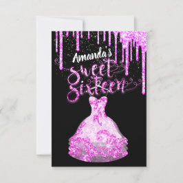 Sweet sixteenドレスグリッタードリップピンクドリップブラック 招待状