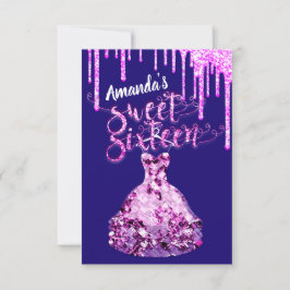 Sweet sixteenドレスグリッタードリップピンクドリップブルー 招待状