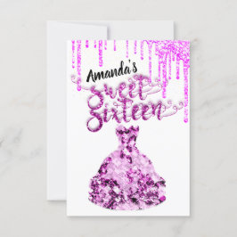 Sweet sixteenドレスグリッタードリップピンクドリップベリー 招待状
