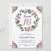 Sweet sixteenネイビーピンクガール16thバースデーパーティー 招待状 (正面)