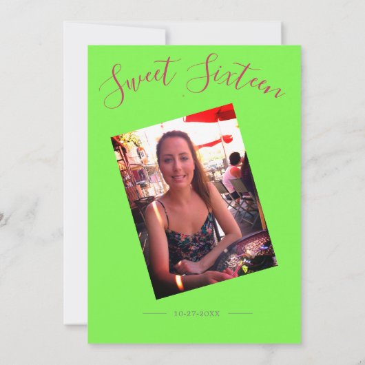 Sweet sixteenネオングリーンフォト誕生日 招待状 (裏面)
