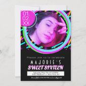 Sweet sixteenネオンパーティークラブスタイルグローレーザー 招待状 (正面)