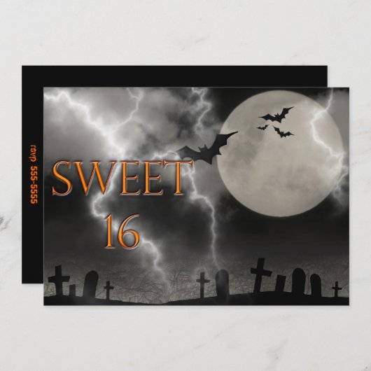 sweet sixteenハロウィン誕生日パーティーの招待 招待状 (正面/裏面)