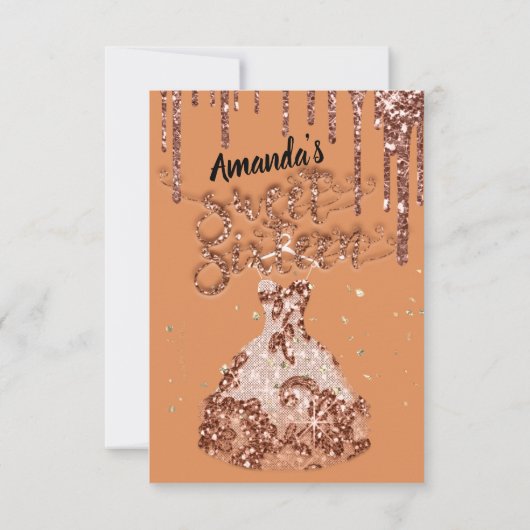 Sweet sixteenバラドレスグリッタードリップブラックオレンジ 招待状 (裏面)