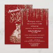 Sweet sixteenバラドレスフローラプリンセスドリップレッド 招待状 (正面/裏面)
