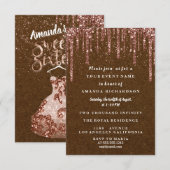 Sweet sixteenバラドレスフローラプリンセスブラウン 招待状 (正面/裏面)