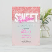 sweet sixteenバラピンクグリッター誕生日 招待状 (スタンド正面)