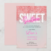 sweet sixteenバラピンクグリッター誕生日 招待状 (正面/裏面)