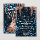 Sweet sixteenバラフローラドレスグリッタードリップスネイビー 招待状 (正面/裏面)