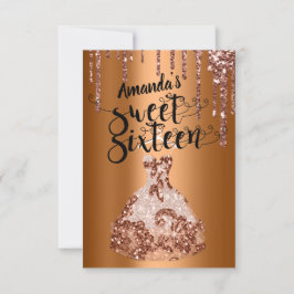 Sweet sixteenバラフローラドレスグリッタードリップブロンズ 招待状