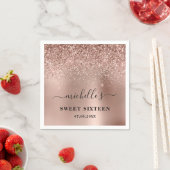 Sweet sixteenバラ金ゴールドグリッタースパークル名 スタンダードカクテルナプキン (インサイチュ)