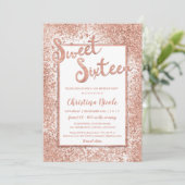 Sweet sixteenバラ金ゴールドグリッターチック16誕生日 招待状 (スタンド正面)