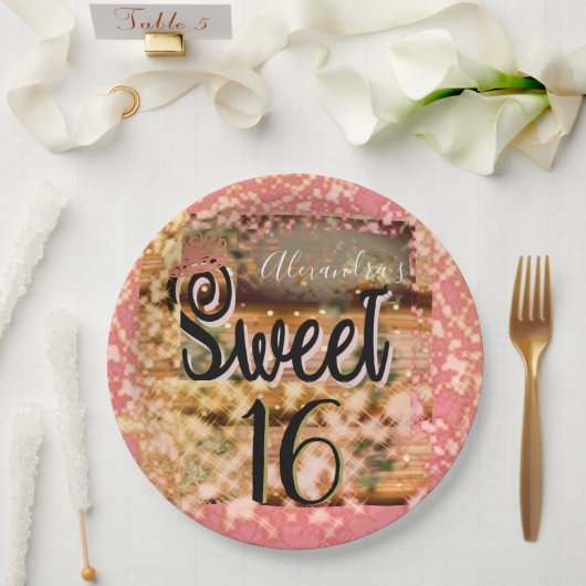 Sweet sixteenバラ金ゴールド 素朴 ペーパープレート (ウェディング)