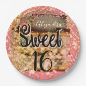 Sweet sixteenバラ金ゴールド 素朴 ペーパープレート (正面)
