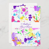 Sweet sixteenバルミツワーネオン絵を描招待状 招待状 (正面/裏面)