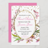 Sweet sixteenバースデーパーティシックさくらんぼブロッサム 招待状 (正面/裏面)