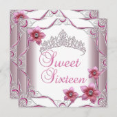 Sweet sixteenバースデーパーティースウィート16ピンクティアラ 招待状 (正面/裏面)
