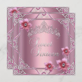 Sweet sixteenバースデーパーティースウィート16ピンクティアラ 招待状 (正面/裏面)