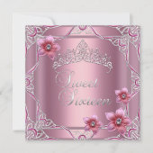 Sweet sixteenバースデーパーティースウィート16ピンクティアラ 招待状 (正面)