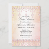 Sweet sixteenバースデーパーティーピンククリスタルシルバー 招待状 (正面)