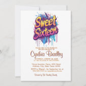 Sweet sixteenバースデーパーティーIグラフィティスタイル 招待状 (正面)