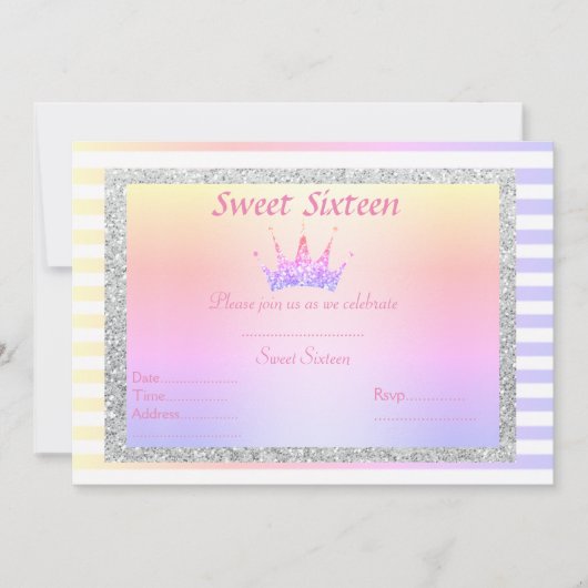 SWEET SIXTEENパステルストライプ誕生日招待状 招待状 (正面)