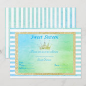 SWEET SIXTEENパステルストライプ誕生日金ゴールド 招待状 (正面/裏面)