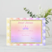 SWEET SIXTEENパステルダイヤモンドティアラ誕生日金ゴールド 招待状 (スタンド正面)
