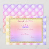 SWEET SIXTEENパステルダイヤモンドティアラ誕生日金ゴールド 招待状 (正面/裏面)