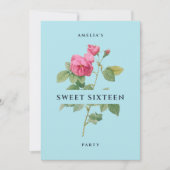 Sweet sixteenパステルブルーフローラバースデーパーティー 招待状 (正面)