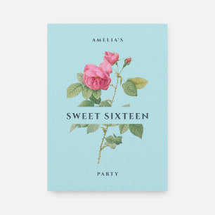Sweet sixteenパステルブルーフローラバースデーパーティー 招待状