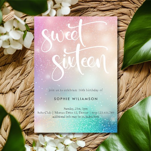 Sweet sixteenパステルライト誕生日 招待状