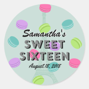 Sweet sixteenパリとマカロン誕生日シール ラウンドシール