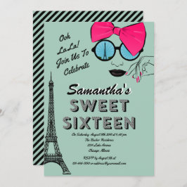 Sweet sixteenパリテーマ誕生日招待状カード 招待状