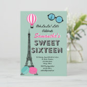 Sweet sixteenパリハッピーバースデー招待状カード 招待状 (スタンド正面)