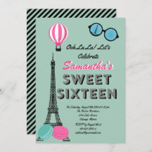 Sweet sixteenパリハッピーバースデー招待状カード